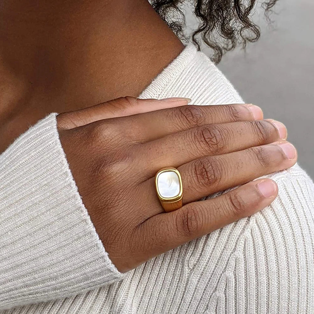 Vintage Chunky Square Shell Rings for Women