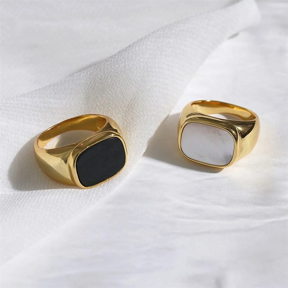 Vintage Chunky Square Shell Rings for Women