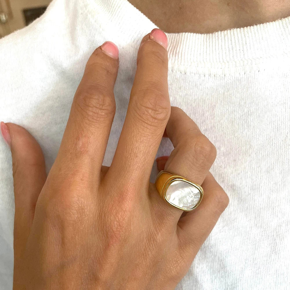 Vintage Chunky Square Shell Rings for Women