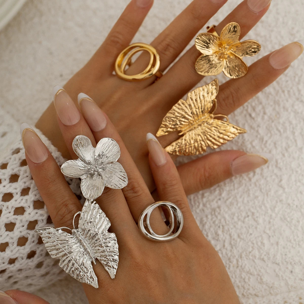 Metal Butterfly Flowers Ring for Women Fashion