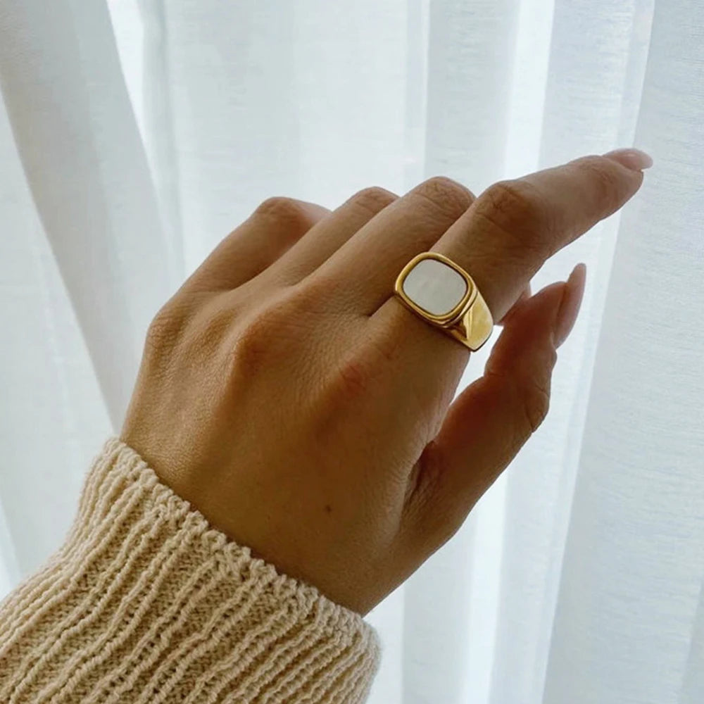 Vintage Chunky Square Shell Rings for Women