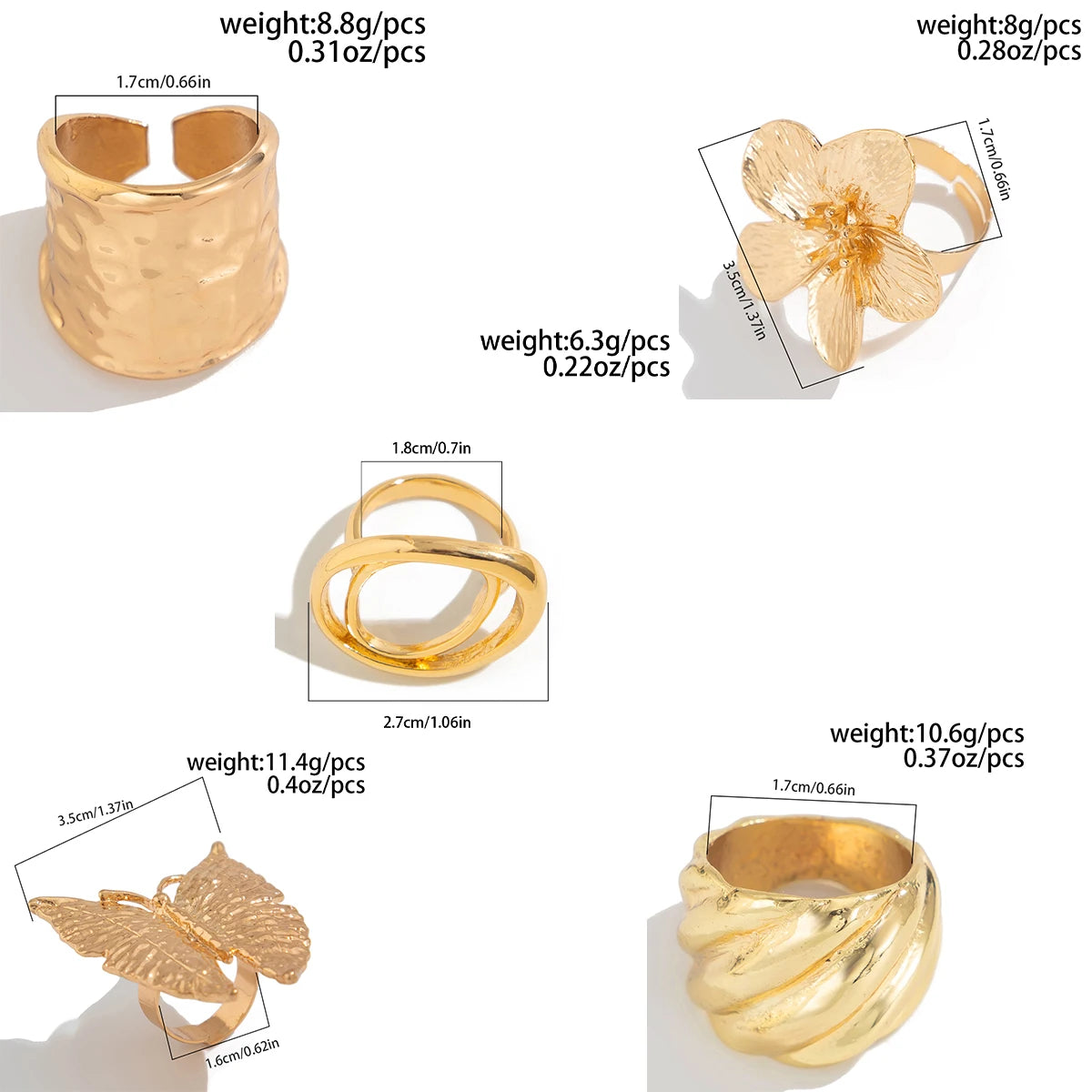 Metal Butterfly Flowers Ring for Women Fashion