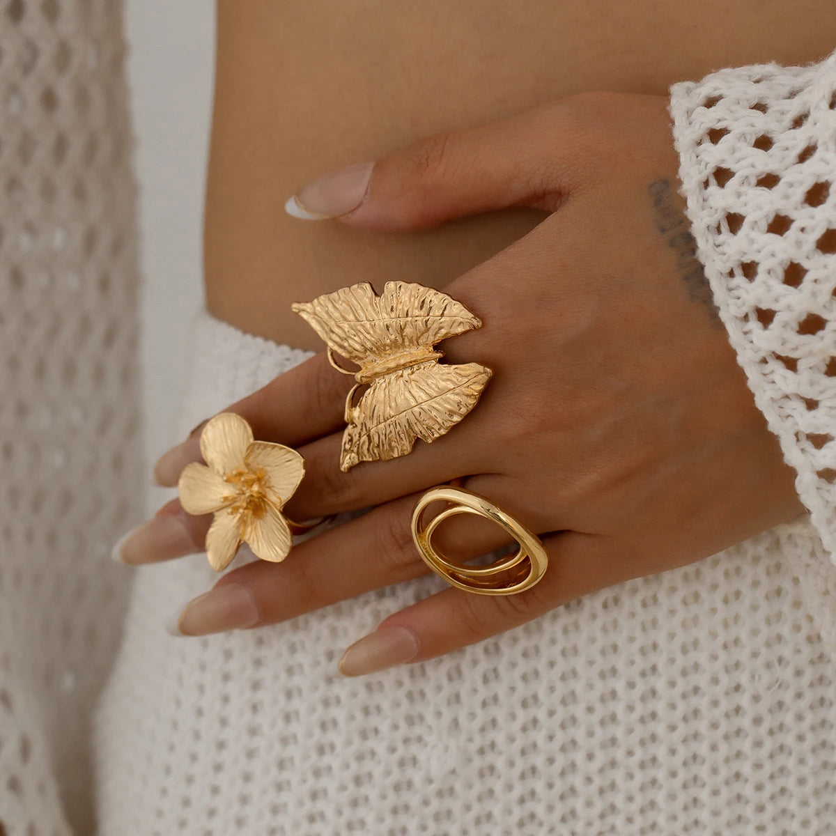 Metal Butterfly Flowers Ring for Women Fashion