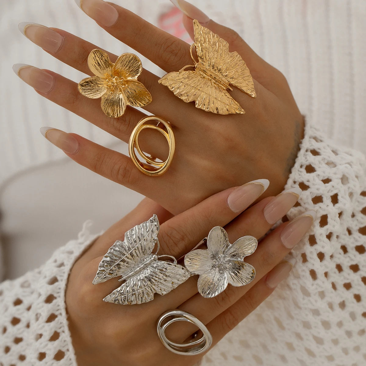 Metal Butterfly Flowers Ring for Women Fashion